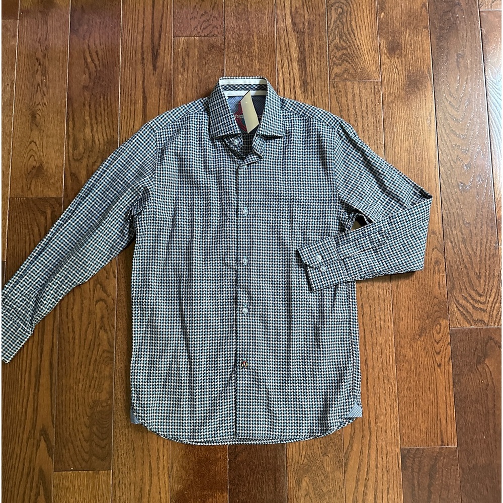 Luchiano Visconti boys, blue and gray checkered button-down